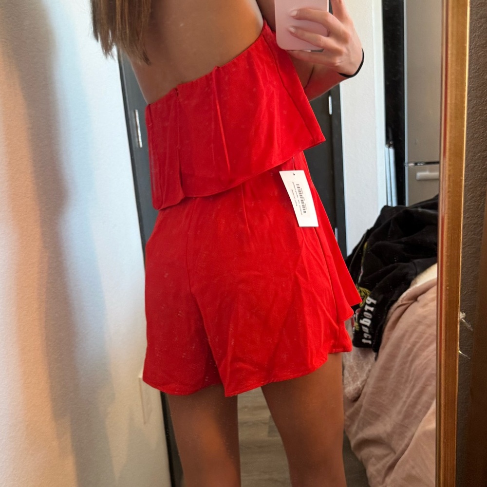 Red Strapless Ruffle Dress - Picture 2 of 2